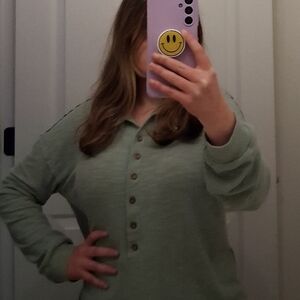 Sage Green Button Down Shirt for Women—Size S